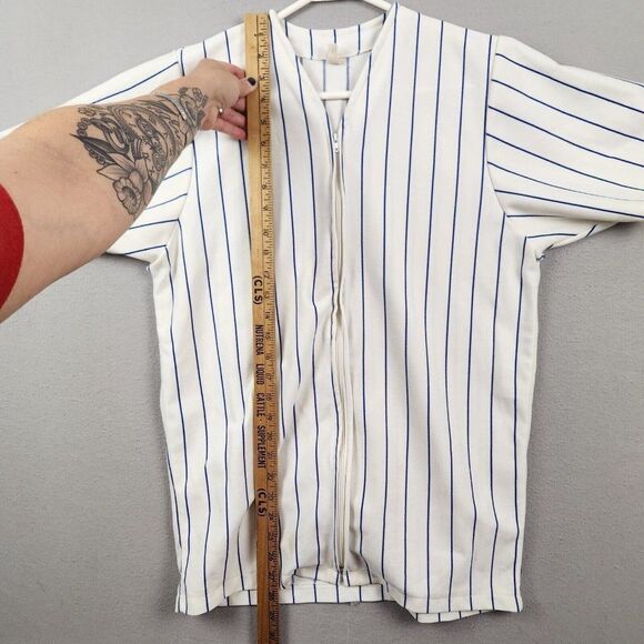 Vtg Blank Blue Pin Stripe Southern Athletic Baseball Jersey Shirt Zip Up Medium - Picture 5 of 6